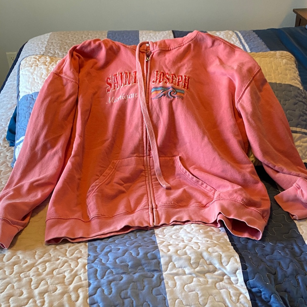 Vintage Coral Zip-Up Hoodie